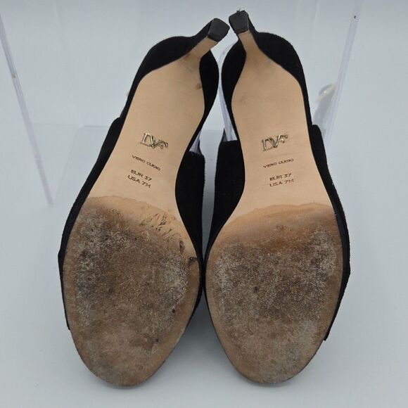 Diane von Furstenberg Black Heels Peep Toe Mules Ankle Strap Size 7M EUC - Picture 10 of 11